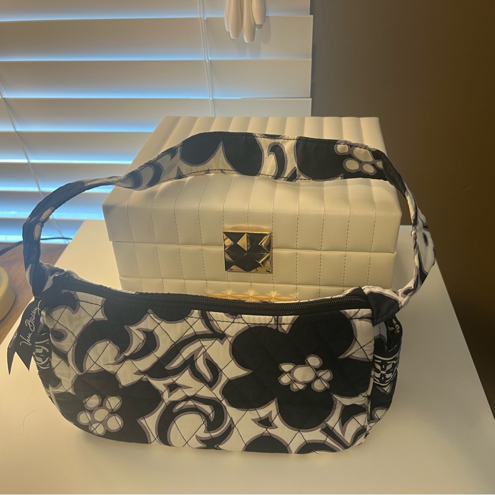 Vera Bradley Black and White Shoulder Bag with Floral Design